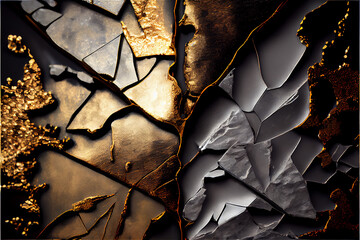 cracked golden and white surface in different texture, ideal for luxury backgrounds, generative AI