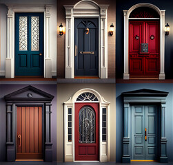 Door collection background house entrances in different styles, generative AI