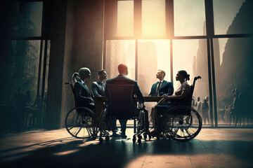 Fototapeta na wymiar Business people in meetings, people in wheelchairs, diversity, inclusion, DEI