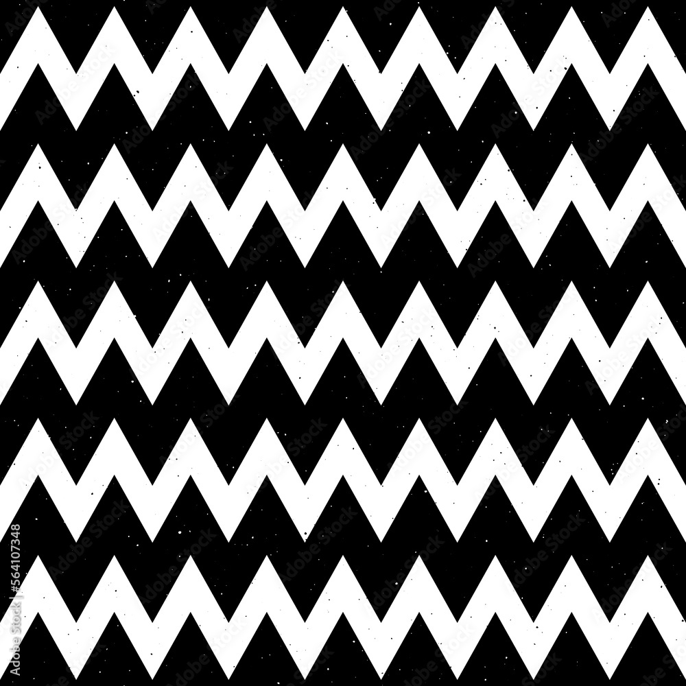 Poster Grunge zigzag seamless pattern. Black and White chevron fabric texture. Abstract zig zag background. Repeating vector