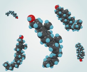 Isolated cholesterol molecule. Cholesterol is a small amphipathic lipid molecule called sterol 3d rendering