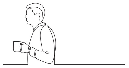 continuous line drawing vector illustration with FULLY EDITABLE STROKE of young professional thinking about idea solving problems finding solutions