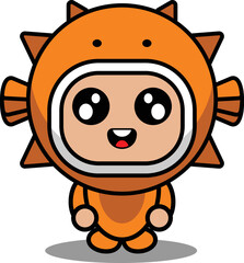 cartoon character vector illustration of cute fugu animal mascot costume