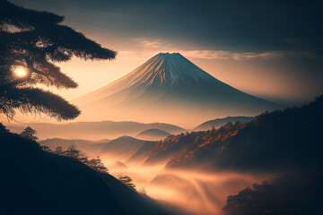 Mount Fuji and thick fog in a nice atmosphere With Generative AI