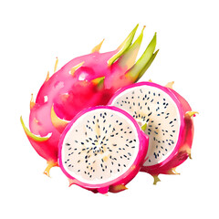 dragon fruit digital drawing with watercolor style illustration