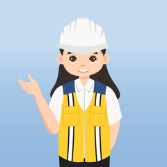 Architect, technician and builders and engineers and mechanics and Construction Worker People teamwork ,Vector illustration cartoon character. Engineer with white safety helmet in construction site.