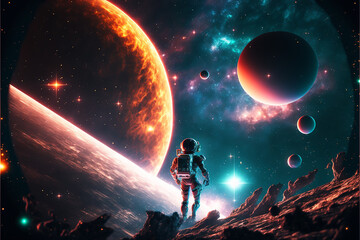 Futuristic sci-fi space celestial galaxy background. Generative AI