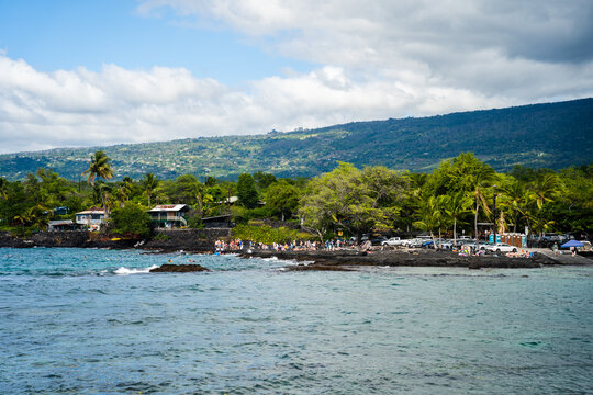 Visitors at Honaunau Bay in Big Island Hawaii