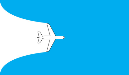White plane symbol on a blue background. Airplane flight path banner