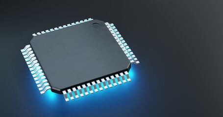  3d render of microchip or semiconductor chip with countries flag for supply chain concept.