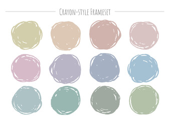クレヨン風の丸フレームセット。ベクターデータ。