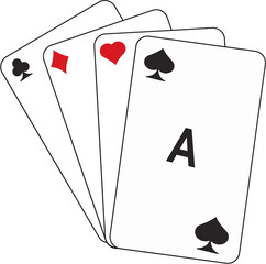 aces playing cards isolated four poker game objects,gambling games symbols set.  clubs and spaces, hearts and diamonds casino poker card, black and red suits stock illustration.