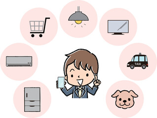 IoTの事例を説明するスーツの男性