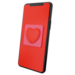 mobile phone with red heart 3d illustration