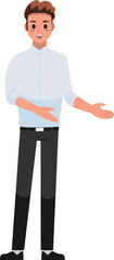 Fototapeta premium A man character pointing his finger in different directions set , A business man wearing white shirt with points at something. png illustration
