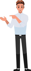 A man character pointing his finger in different directions set , A business man wearing white shirt with points at something. png illustration
