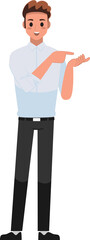 A man character pointing his finger in different directions set , A business man wearing white shirt with points at something. png illustration