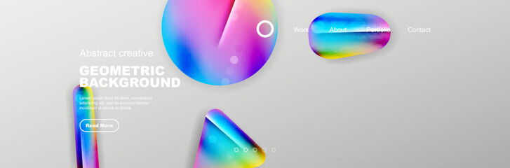 Overlapping geometric shapes background. 3D shadow effects and fluid gradients. Modern abstract forms