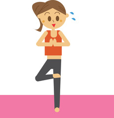 ヨガマットの上でポーズを決める女性のイラスト・ジム・スポーツクラブ・ヨガ教室