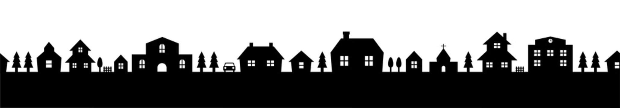 Cityscape silhouette illustration (seamless) / png, no background © barks