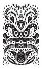 Floral pattern in scandinavian style. Decoration clipart in linocut design. Black and white modern nordic illustration