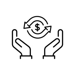 cash back icon, return money, cash back rebate, thin line web symbol on white background