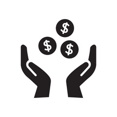Money Icon Vector. Payment system. Coins Dollar cent on hand Sign isolated on white background. Flat design style
