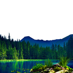 landscape collage graphic / forest and lake	
 / png, no background