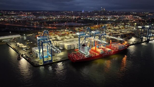 Aerial View of Port of Philadelphia at Night

