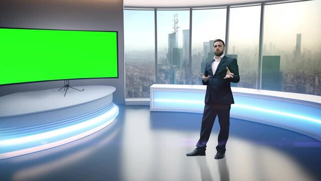 3d visualisation of TV studio where news anchor delivers the latest news