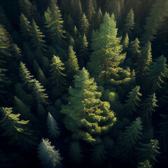 Aerial View of Boreal Forest: Green Canopy and Nature's Beauty Generative