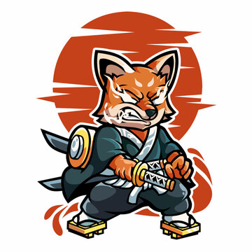 Illustration character foxwith katana sword