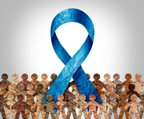 Human Trafficking awareness and global issue of exploitation of individuals for labor or commercial purposes to protect the rights and dignity of victims as a blue ribbon.
