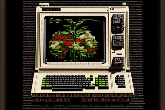 Cross-Stitch Computer, AI Generated Image of a Needlepoint 1980s computer