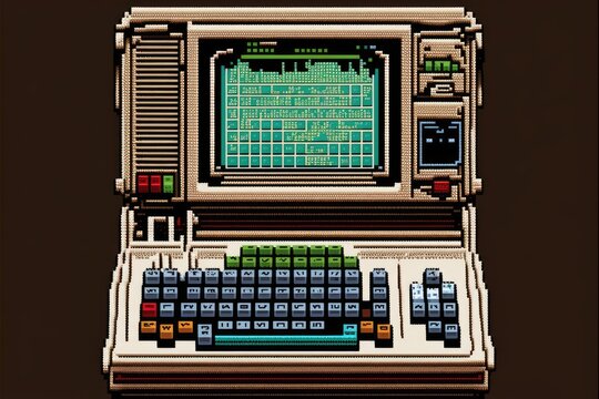 Cross-Stitch Computer, AI Generated Image of a Needlepoint 1980s computer