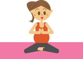 笑顔でマタニティヨガをしている女性・プレママ・妊婦・胎教・ピラティス