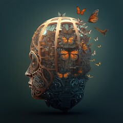 Psychedelic Monarchs Landing on a Glassy Mechanical Brain