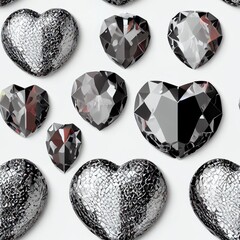 Seamless Texture Faceted Jeweled Hearts, AI Generated Background Seamless Image of Multifaceted Heart Jewels