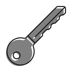 Linear filled with gray color icon. Key To Lock Front Door Of Residential Building Or Office. Round Handle Key. Simple black and white vector Isolated On white background