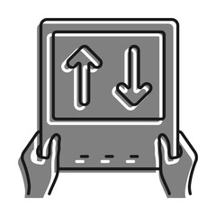 Linear filled with gray color icon. Sports Match Referee Hand Showing Electronic Scoreboard For Player Substitution. Simple black and white vector Isolated On white background