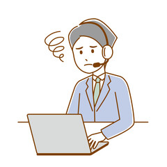 コールセンター　オペレーター　カスタマーサポート　困っている男性