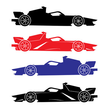 Formula racing car, abstract vector silhouette side view. white background