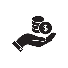 Money Icon Vector. Payment system. Coins Dollar cent on hand Sign isolated on white background. Flat design style