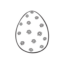 Vector black outline easter egg with flowers. Holiday illustration in hand drawn doodle style for gift card certificate banner sticker, stamp, logo, icon label, coloring book page