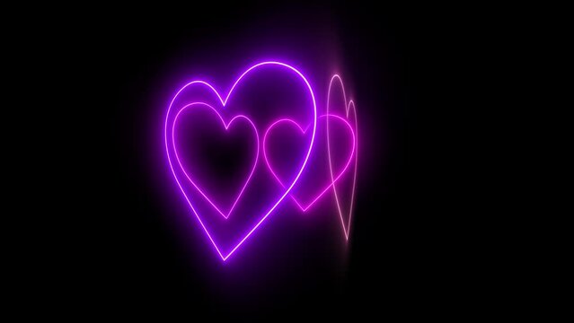 heart neon lights drawing lines video animation rotation on black bacground for valentines day love couple erotic celebration customer social media cube