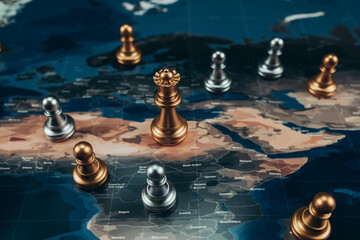 chess piece on word map  for ideas, challenge, leadership, strategy, business, success or abstract concept. © Charnchai saeheng