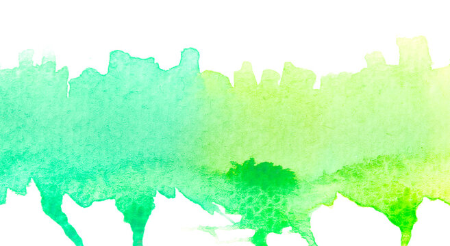 green, yellow watercolor, paint stroke gradient color combination on drawing paper use as background