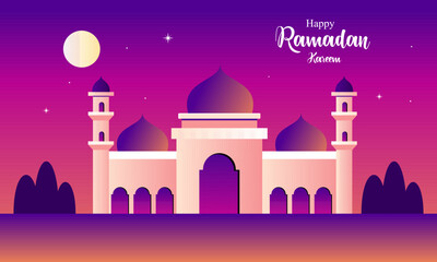 Mosque Ramadan Happy Ramadan Kareem Vector Illustration