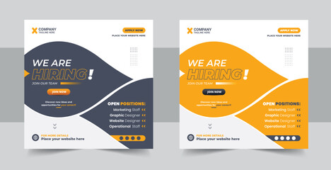 We are hiring job vacancy social media post or Social Media Square Banner design template, We are hiring job vacancy square web banner design vector