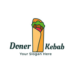 Doner Kebab logo. Kebab isolated on white background. Kebab vintage design element for restaurant menu, logo, Vector illustration